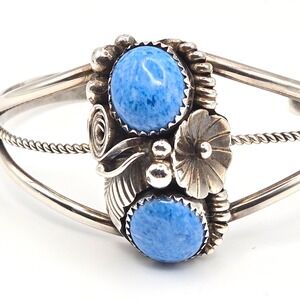 Native American Navajo Max C Calladitto Sterling Silver Denim Lapis Bracelet 17g